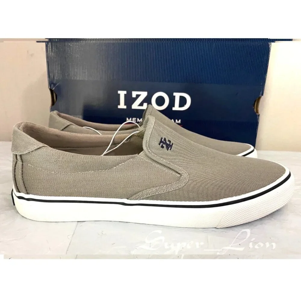 Izod Taupe Slip-On Canvas Loafers with White Sole